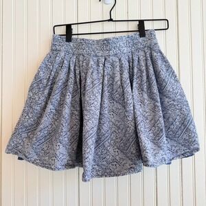 American Eagle Blue Smocked Boho Peasant Mini Skirt paisley blocked print
